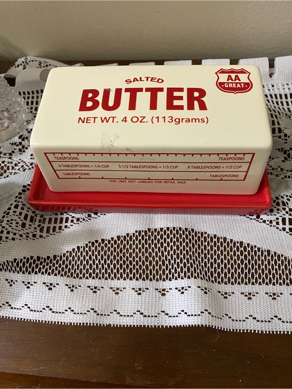 Cost Plus World Market Red & Cream Ceramic Butter Dish